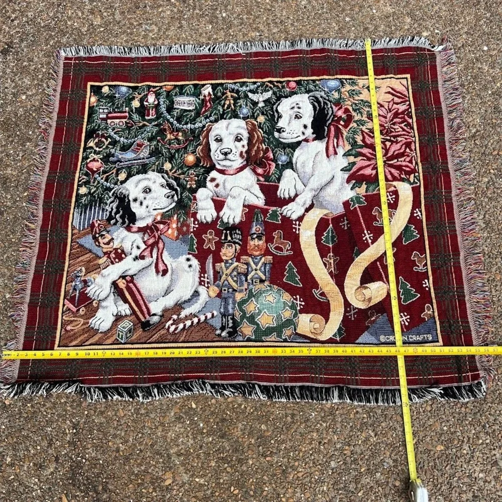 Crown Crafts Christmas Puppies Tapestry Blanket Woven Throw Holiday Nutcracker